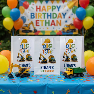 Bolsa De Regalo Mediana Excava La Diversión Cumpleaños De Construcción