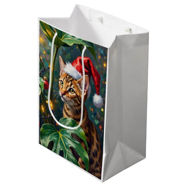 Bolsa De Regalo Mediana Exotic Bengal Cat Jungle Christmas Playtime Art (Angulo Anverso)