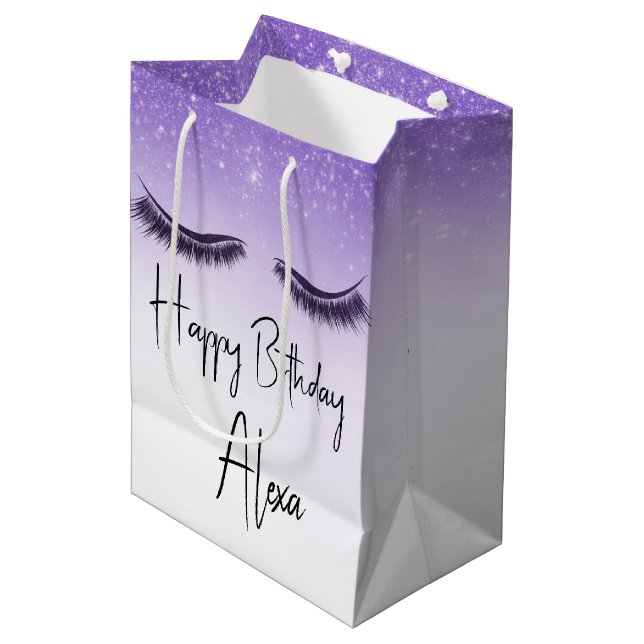 Bolsa De Regalo Mediana Eyelash de cumpleaños con Purpurina (Angulo Anverso)