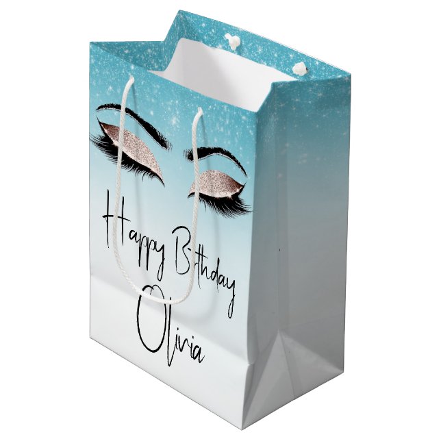 Bolsa De Regalo Mediana Eyelash de cumpleaños con Purpurina (Angulo Anverso)