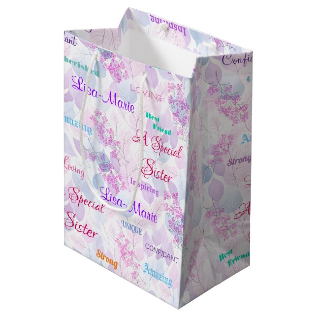 Bolsa De Regalo Mediana Fabulosa Hermana Especial Floral Rosa (Angulo Anverso)