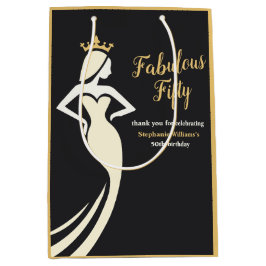 Bolsa De Regalo Mediana Fabulous Fifty Queen Golden Black 50th Birthday