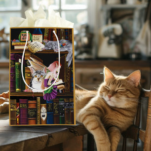 Bolsa De Regalo Mediana Fairy Cats Books Library Fantasy