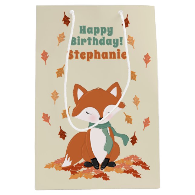 Bolsa De Regalo Mediana Fall Fox Woodland Birthday (Anverso)