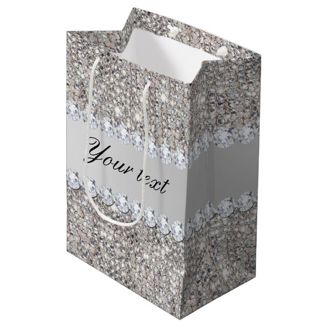 Bolsa De Regalo Mediana Falsas lentejuelas de plata y diamantes (Angulo Anverso)