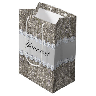 Bolsa De Regalo Mediana Falsas lentejuelas de plata y diamantes