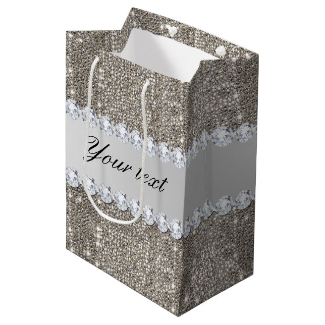 Bolsa De Regalo Mediana Falsas lentejuelas de plata y diamantes (Angulo Anverso)