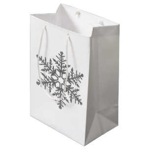 Bolsa De Regalo Mediana Falso copo de nieve de plata del purpurina