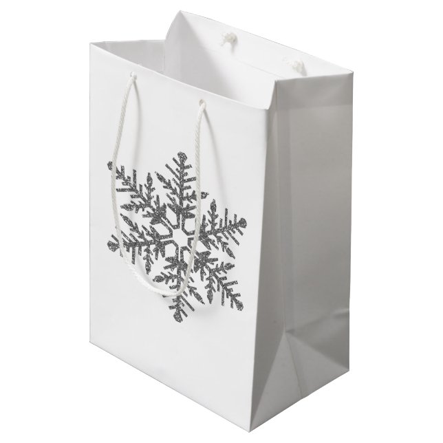 Bolsa De Regalo Mediana Falso copo de nieve de plata del purpurina (Angulo Anverso)