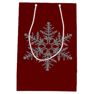 Bolsa De Regalo Mediana Falso copo de nieve de plata del purpurina