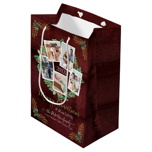 Bolsa De Regalo Mediana Familia campesina Foto Merry Christmas Wreath Wood (Angulo Anverso)