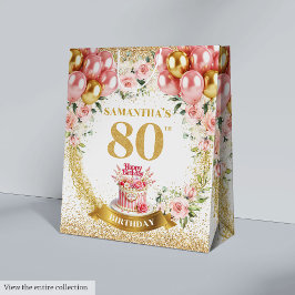 Bolsa De Regalo Mediana Fancy Gold Number 80th Birthday Rubor Floral Gift