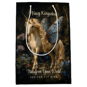 Bolsa De Regalo Mediana Fantasía de Unicornio en el bosque alado de maripo