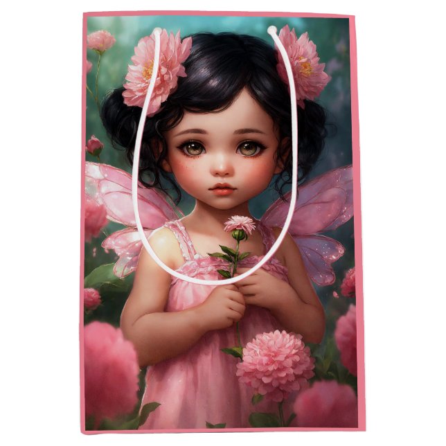 Bolsa De Regalo Mediana Fantasía Hermosa Chica de hadas rosadas (Anverso)