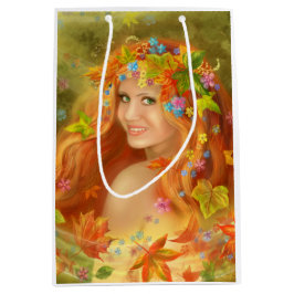 Bolsa De Regalo Mediana Fantasía Hermosa mujer de hadas en otoño. Naturale