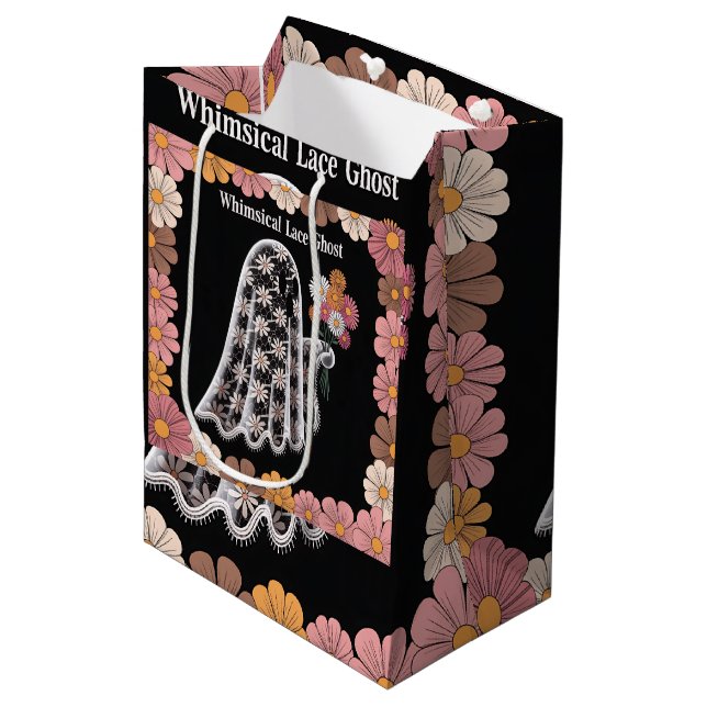 Bolsa De Regalo Mediana Fantasma de encaje caprichoso Ilustracion floral (Angulo Anverso)