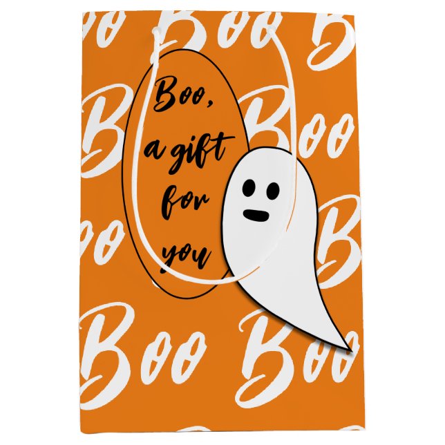 Bolsa De Regalo Mediana Fantasma Halloween naranja blanco negro (Anverso)