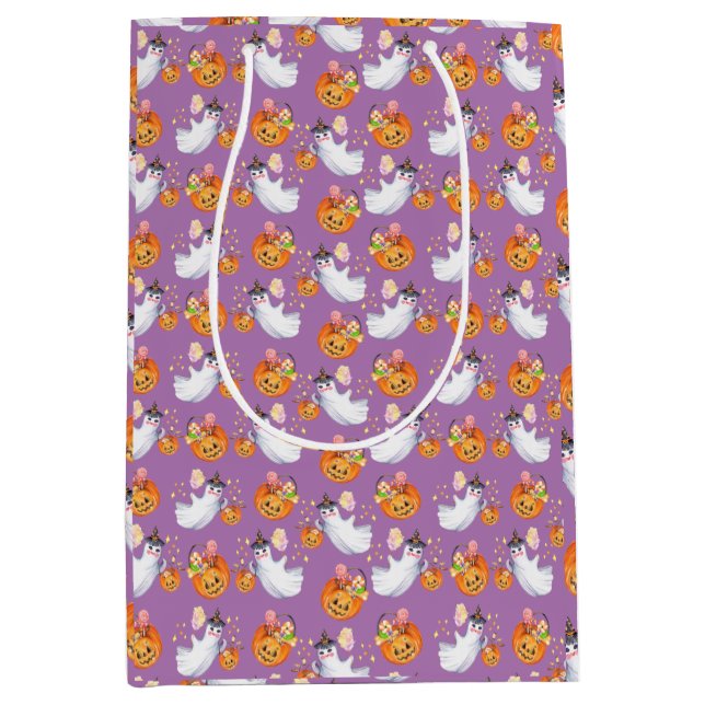 Bolsa De Regalo Mediana Fantasma y dulces de Halloween envoltura de patron (Anverso)