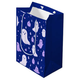 Bolsa De Regalo Mediana Fantasmagorías Blancas y Moradas Estrellas Azules 
