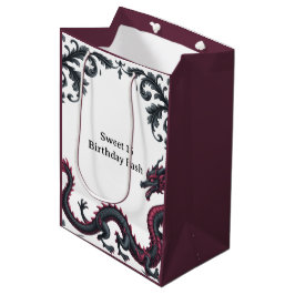 Bolsa De Regalo Mediana Fantástico Cumpleaños 16 Dragón Negro Rojo Damasco