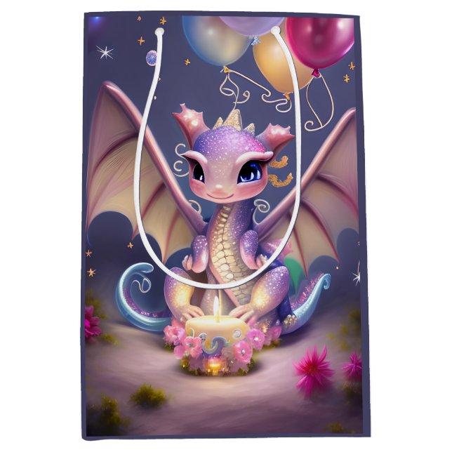 Bolsa De Regalo Mediana Fantasy Cute Kawaii bebé dragón (Anverso)