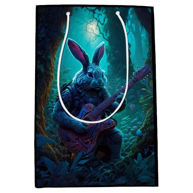 Bolsa De Regalo Mediana Fantasy Rabbit tocando guitarra (Anverso)