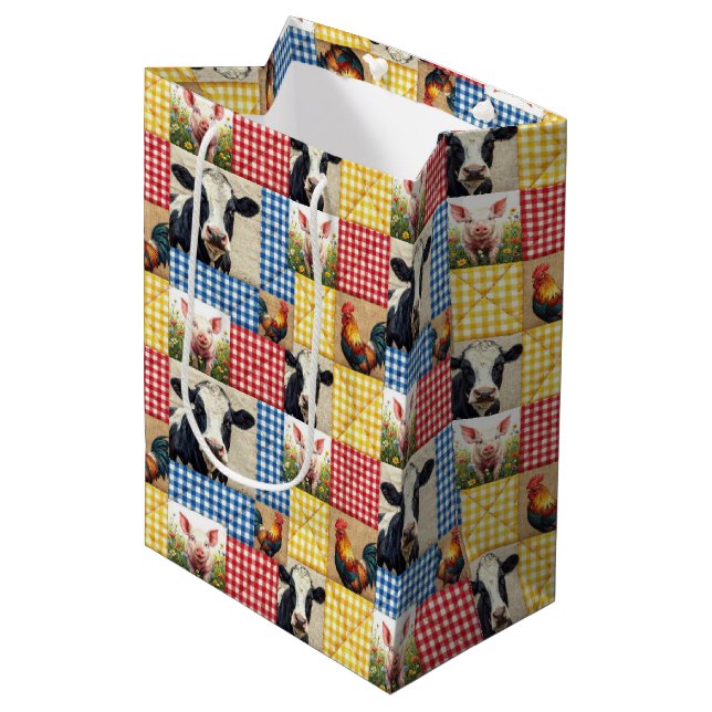Bolsa De Regalo Mediana Farm Animals Quilt Pattern (Angulo Anverso)
