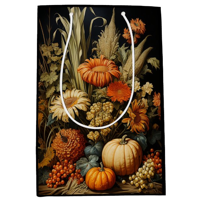 Bolsa De Regalo Mediana Farm Fall Autumn Pumpkin (Anverso)
