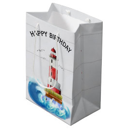 Bolsa De Regalo Mediana Faro De Cumpleaños En Madera Pintada