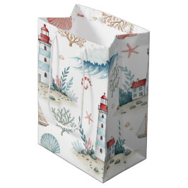 BOLSA DE REGALO MEDIANA FARO DE VERANO Y OLAS QUE ROMPEN