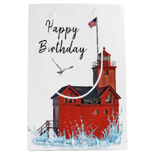 Bolsa De Regalo Mediana Faro Rojo Grande de Michigan