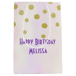 Bolsa De Regalo Mediana Faux Gold Confetti en color morado
