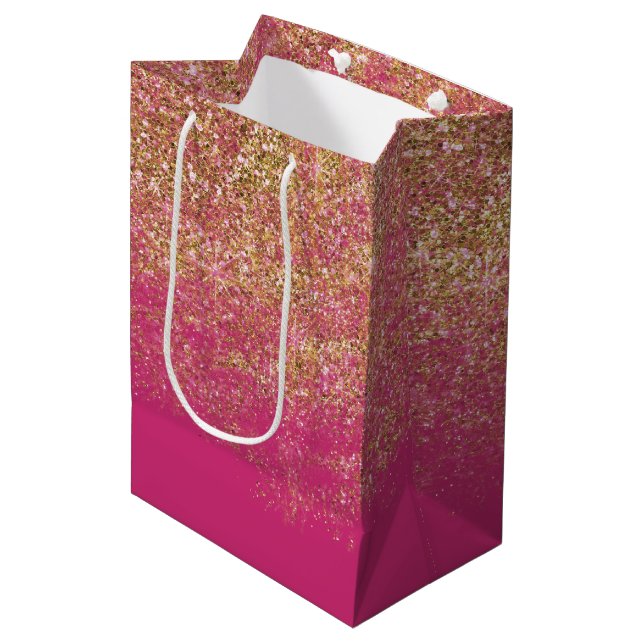 Bolsa De Regalo Mediana Faux Purpurina Girly Pink Sparkle (Angulo Anverso)