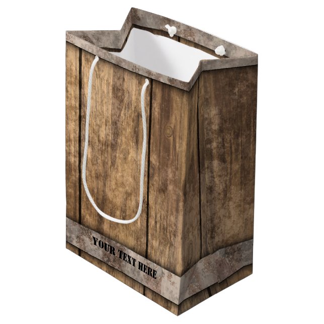Bolsa De Regalo Mediana Faux Rustic Weathered Wood Boards (Angulo Anverso)