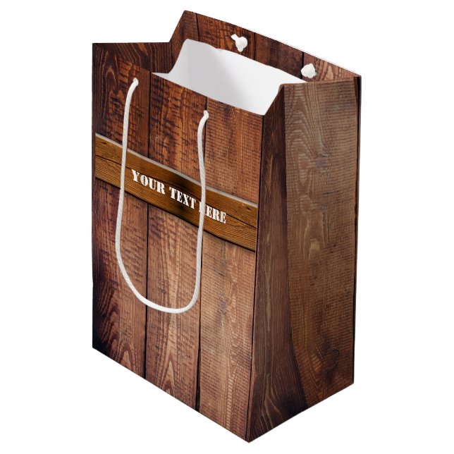 Bolsa De Regalo Mediana Faux Rustic Wood Boards (Angulo Anverso)