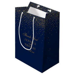 Bolsa De Regalo Mediana Favor de la boda de casamiento de oro azul y glam