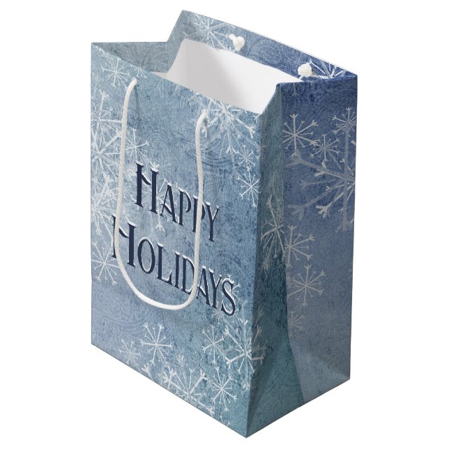 Bolsa De Regalo Mediana Felices fiestas, copos de nieve (Angulo Anverso)