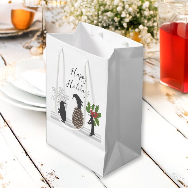 Bolsa De Regalo Mediana Felices fiestas cute graciosos Navidades Pingüino (Subido por el creador)
