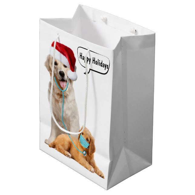 Bolsa De Regalo Mediana Felices fiestas de perros (Angulo Anverso)