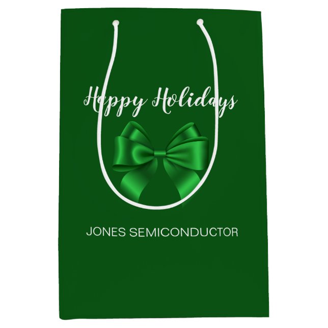 Bolsa De Regalo Mediana Felices Fiestas Elegantes Verdes (Anverso)