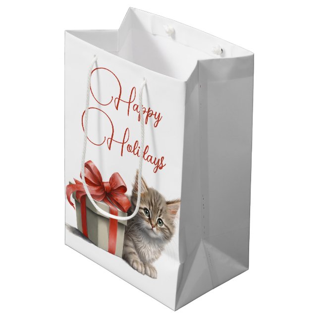 Bolsa De Regalo Mediana Felices fiestas Kitty con regalo (Angulo Anverso)