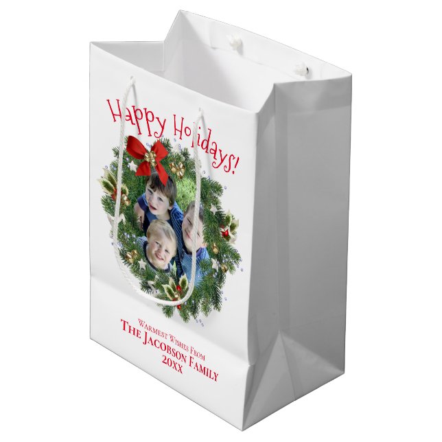 Bolsa De Regalo Mediana Felices Fiestas Navidades Divertidos Wreath Photo  (Angulo Anverso)
