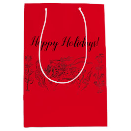 Bolsa De Regalo Mediana ¡Felices Fiestas! Renos en rojo