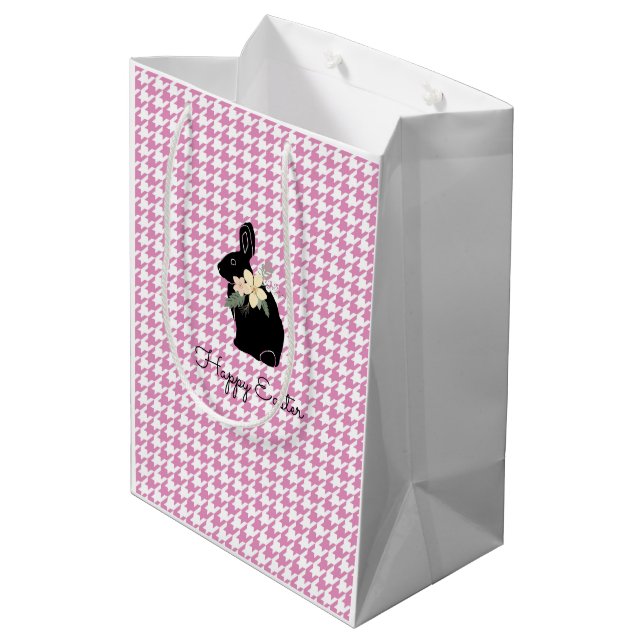 Bolsa De Regalo Mediana Felices Flores de Silhouette Bunny de Pascua (Angulo reverso)