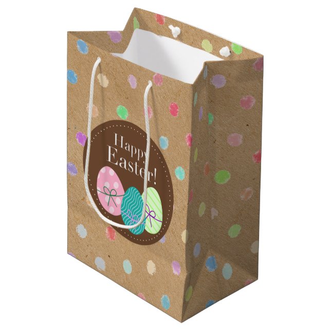 Bolsa De Regalo Mediana Felices Huevos De Pascua Polkadots En Faux Kraft P (Angulo Anverso)