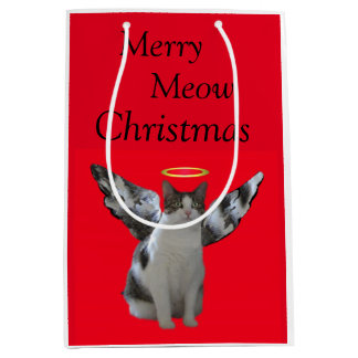 Bolsa De Regalo Mediana Felices Navidad del ángel del gato