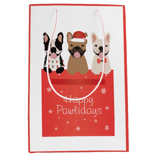 Bolsa De Regalo Mediana Felices Pawlidays Bulldoges franceses (Anverso)