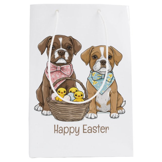 Bolsa De Regalo Mediana Felices perros del Boxer de Pascua (Anverso)