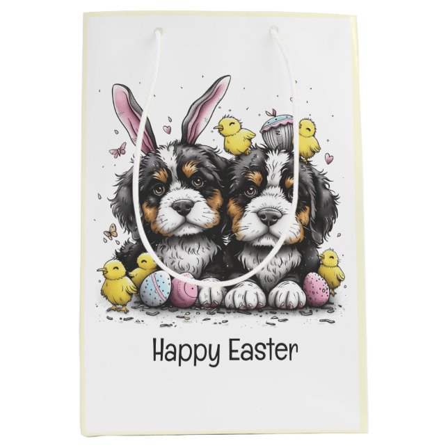 Bolsa De Regalo Mediana Felices perros montañeses de Pascua (Anverso)