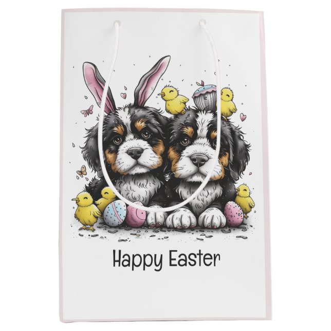Bolsa De Regalo Mediana Felices perros montañeses de Pascua (Anverso)